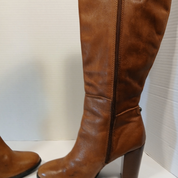 Brown Leather Heeled Boots, Liz And Co, Funky Sexy Fun Vibe,4 Inch Heel Size 8.5 - Picture 6 of 15